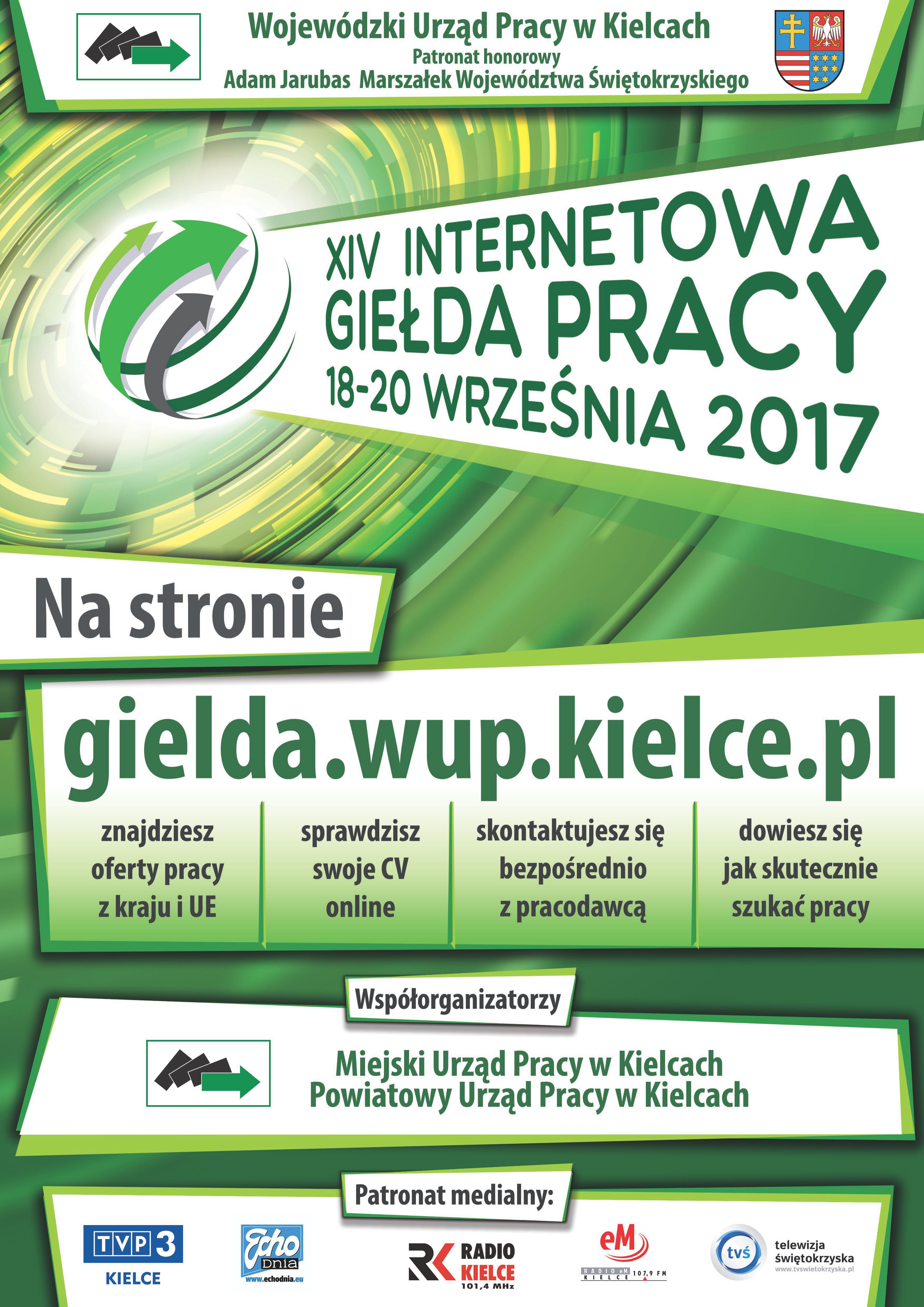 Plakat promujący XIV Internetową Giełdę Pracy - 18-20 września.2017